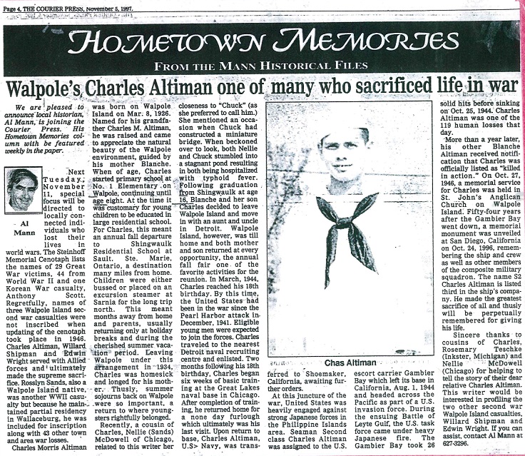 Charles Altiman Newspaper Article